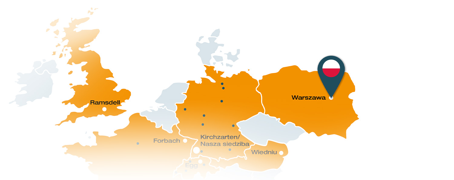 Nuestra nueva ubicación en Polonia Un alfiler marca nuestra nueva ubicación en Polonia en un mapa.