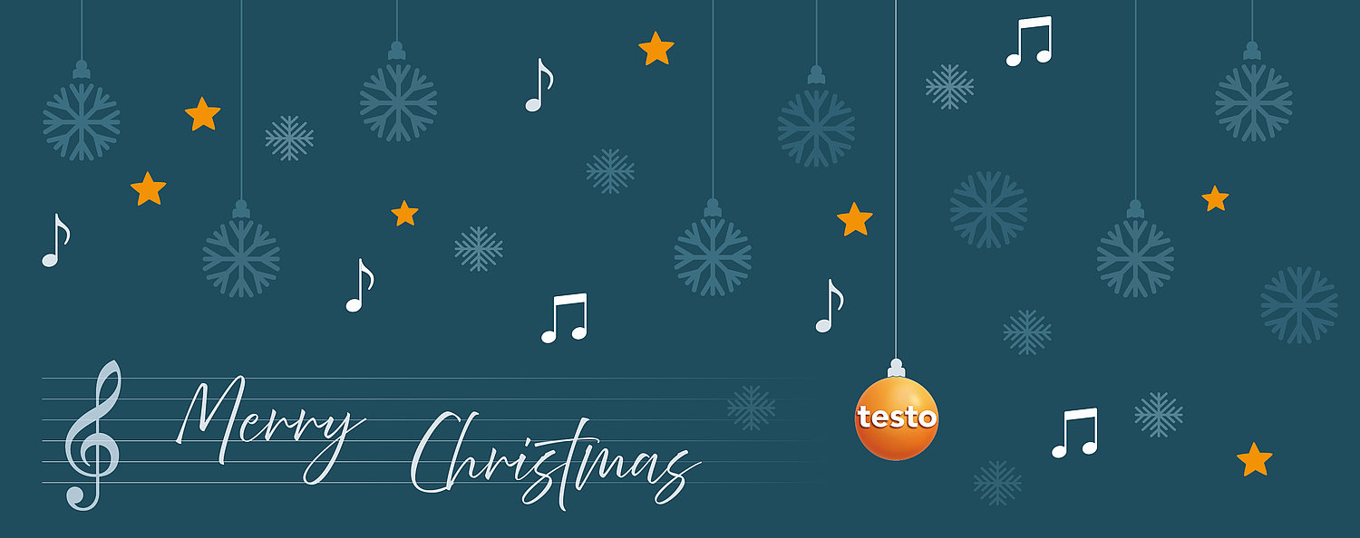 Merry Christmas Weihnachtsgrüße mit Schneeflocken, Weihnachtskugeln und Sternen